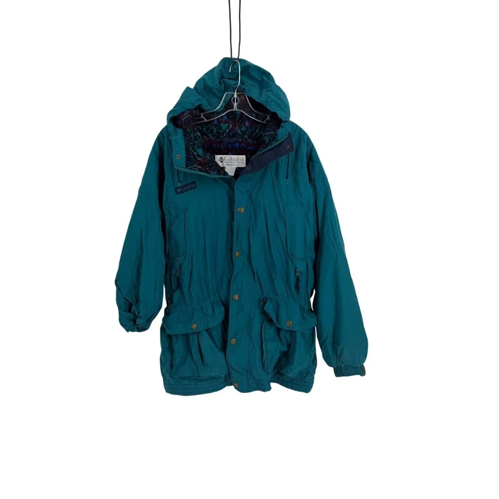 Columbia Parka Jacket Vintage 90s Hooded Fleece Lined Mens Large‎ Teal